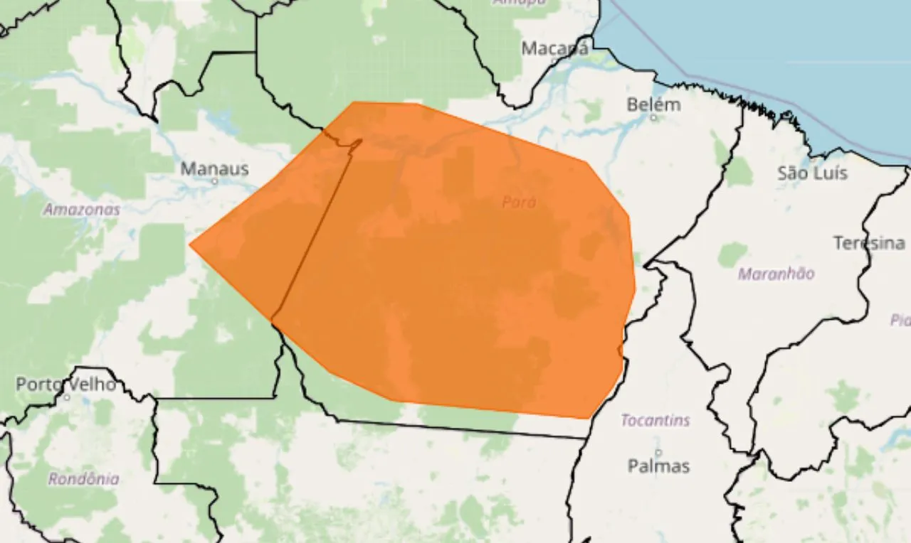o mapa mostra &agrave;s &aacute;reas em alerta para temporais